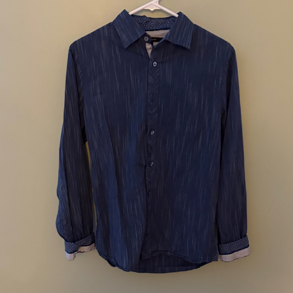 Tahari Men's Blue Casual Button-Down Cotton Shirt Size Small